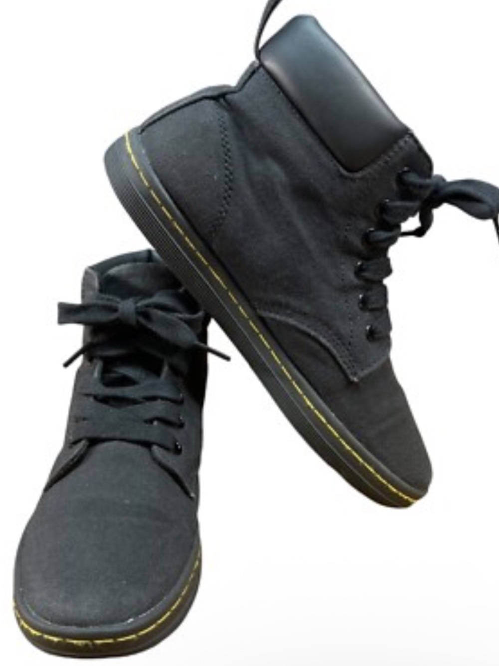Dr. Martens Maelly  Black High-Top Sneakers with Yellow Stitching